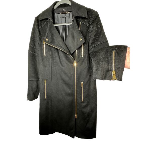Gucci Black Wool Cashmere Sueded Gold Zip Long Line Trench Coat Jacket 44 - Picture 1 of 16